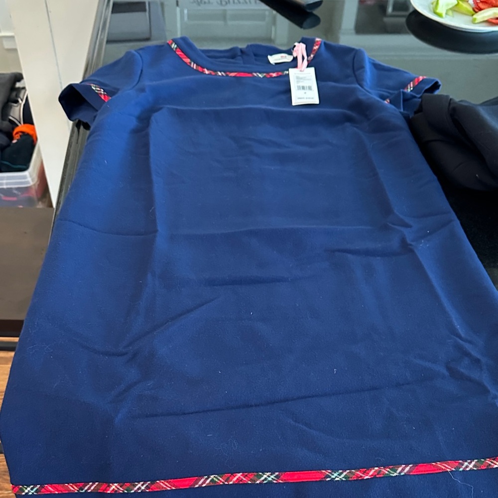 Vineyard Vines Navy Dress with Red Plaid Trim size 4